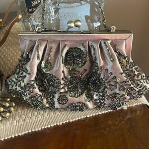 Sequined & Satin Evening Bag Antique Bronze Finish